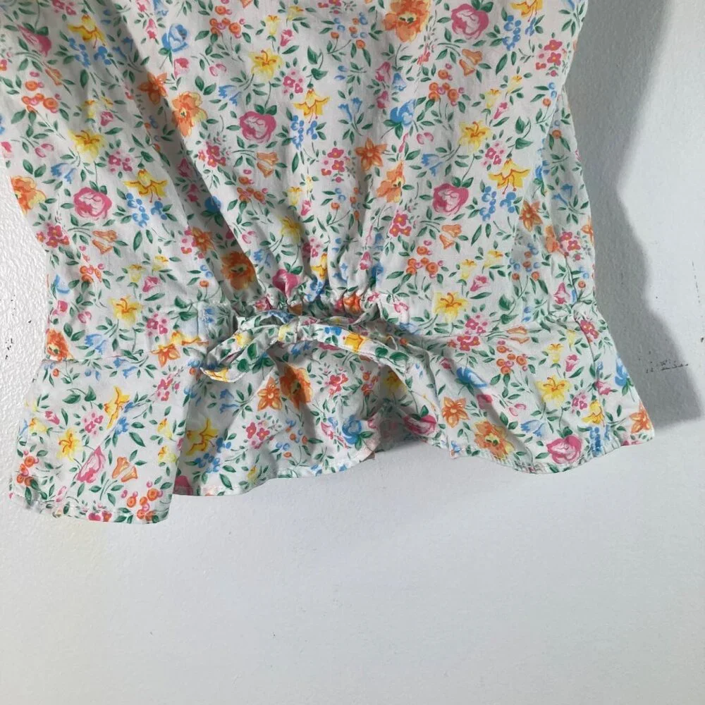 Girls Ralph Lauren Floral Button Front Peplum Top 5 Tie‎ Back Cotton